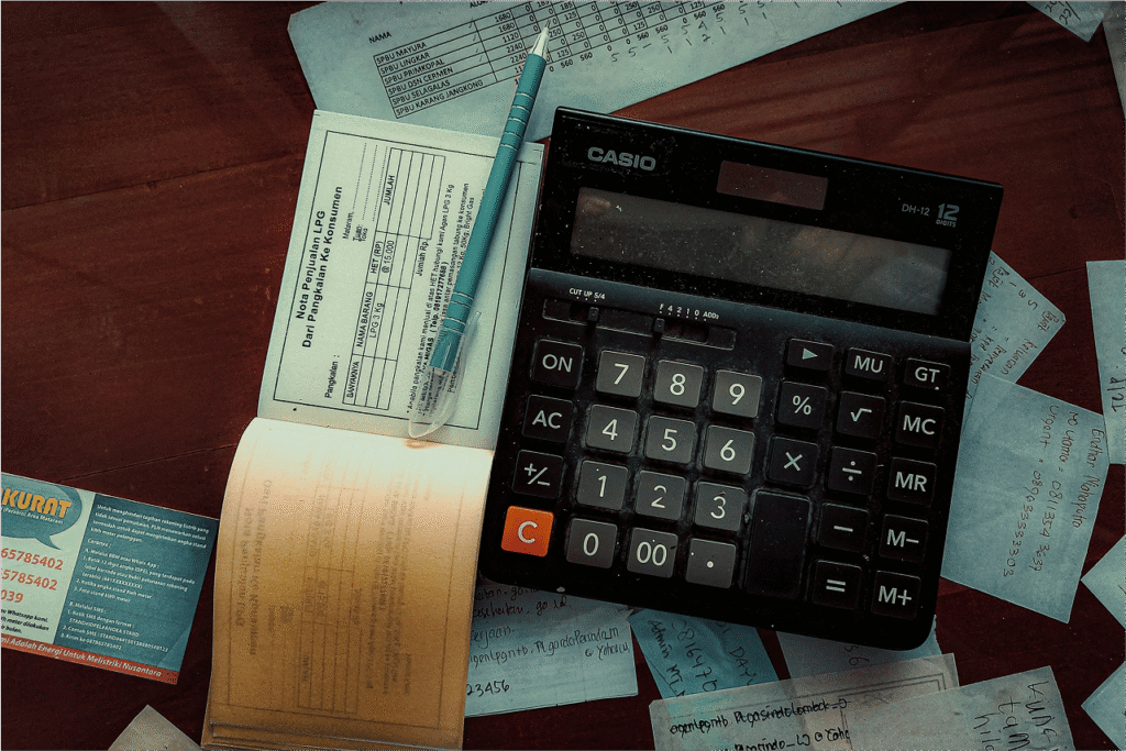 Calculator and bank slips